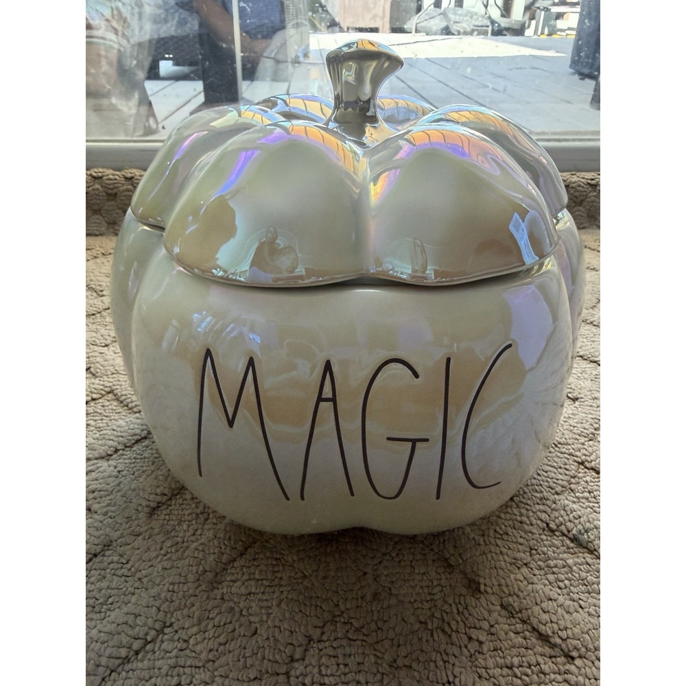 Rae Dunn White Iridescent MAGIC Halloween Pumpkin Canister